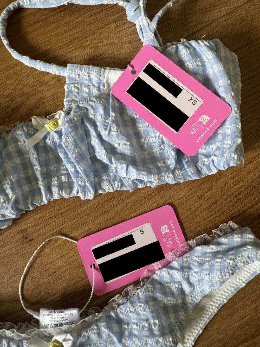 Edikted Jordy Gingham Seersucker Bikini XS Top S Bottom NWT
